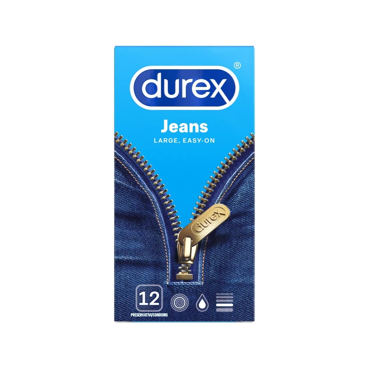 Durex Jeans condooms met Easy-On vorm, 6 stuks, transparant en glijmiddelrijk.