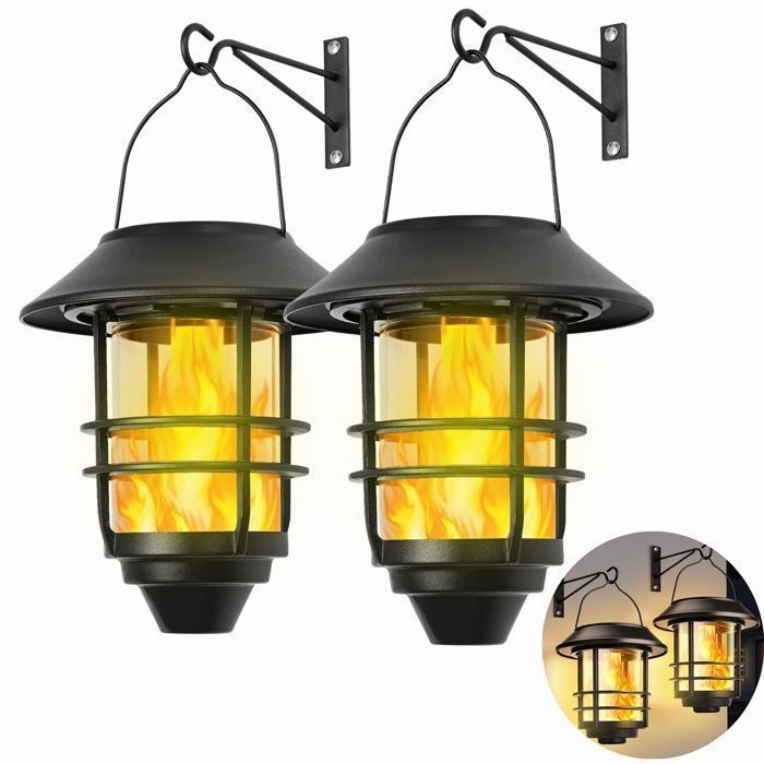 Linterna solar LED para exteriores KENLUMO, paquete de 2 linternas solares para exteriores con efectos de llama realistas, resistente al agua IP65.
