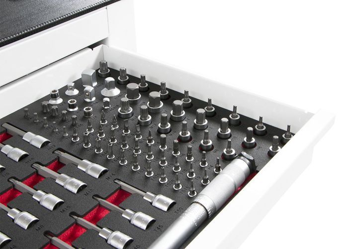 XXL 15-drawer workshop trolley, white, 1415 mm, robust, welded steel construction, lockable, ø125 mm wheels, MW Tools GW115W