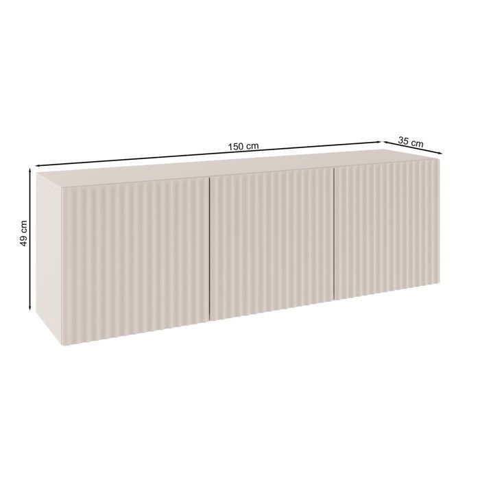 Mueble bajo para TV con 3 puertas y frentes de listones ranurados – SUNDS – 150 cm – beige cachemir