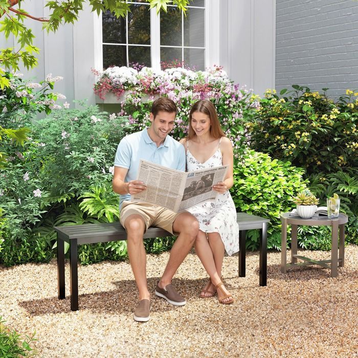 Tuinbank - Outsunny - 2-zits zonder rugleuning - lattenzitting - metaal - 130x34x43cm - grijs