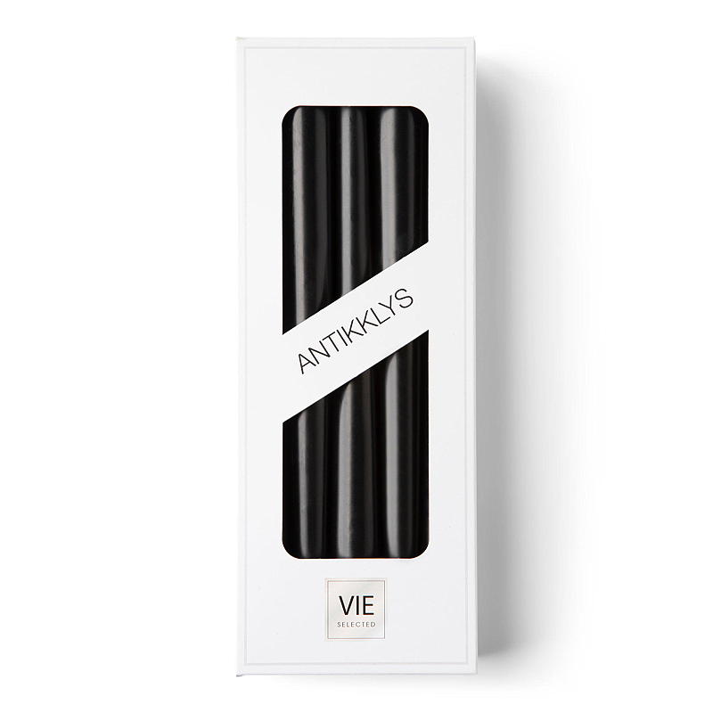 Vie Selected Antieke kaars, 10 stuks, 24 cm, brandt 7,5 uur, zwart.