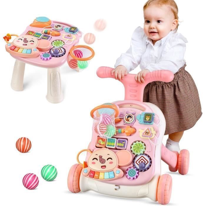 Andador para bebés, juguete para empujar, andador de actividades para bebés, regalo para niños y niñas de 1 a 3 años, rosa.