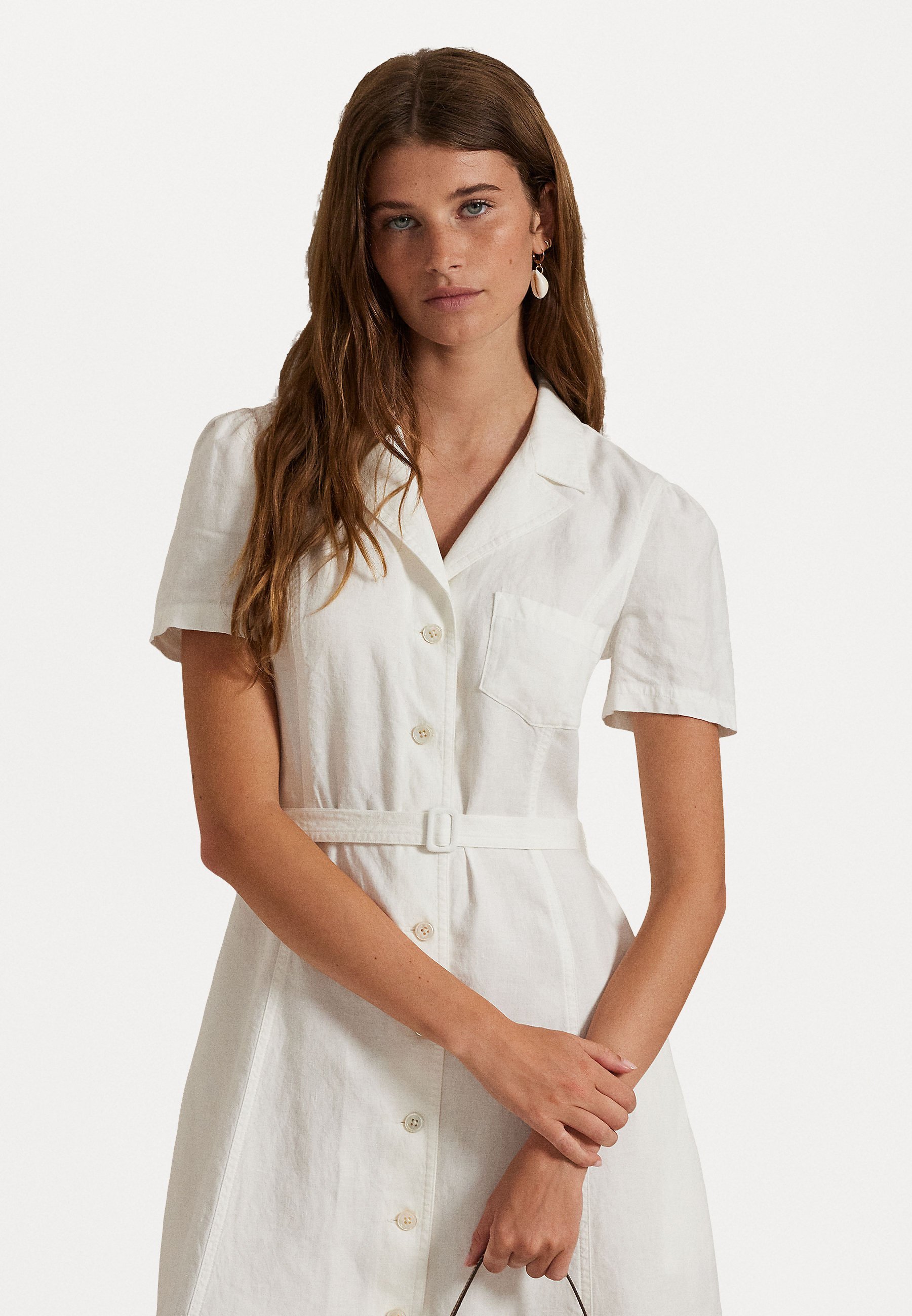 Abito camicia a trapezio in lino con cintura Polo Ralph Lauren - Abito camicia - bianco