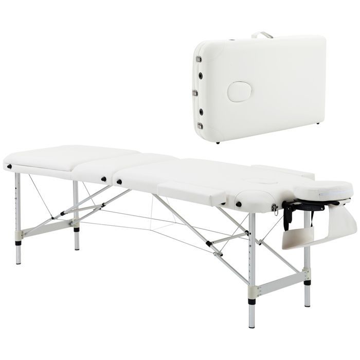 Camilla de masaje - HOMCOM - camilla cosmética plegable, cama portátil, capacidad de carga de 225 kg, ajustable - aluminio - blanco
