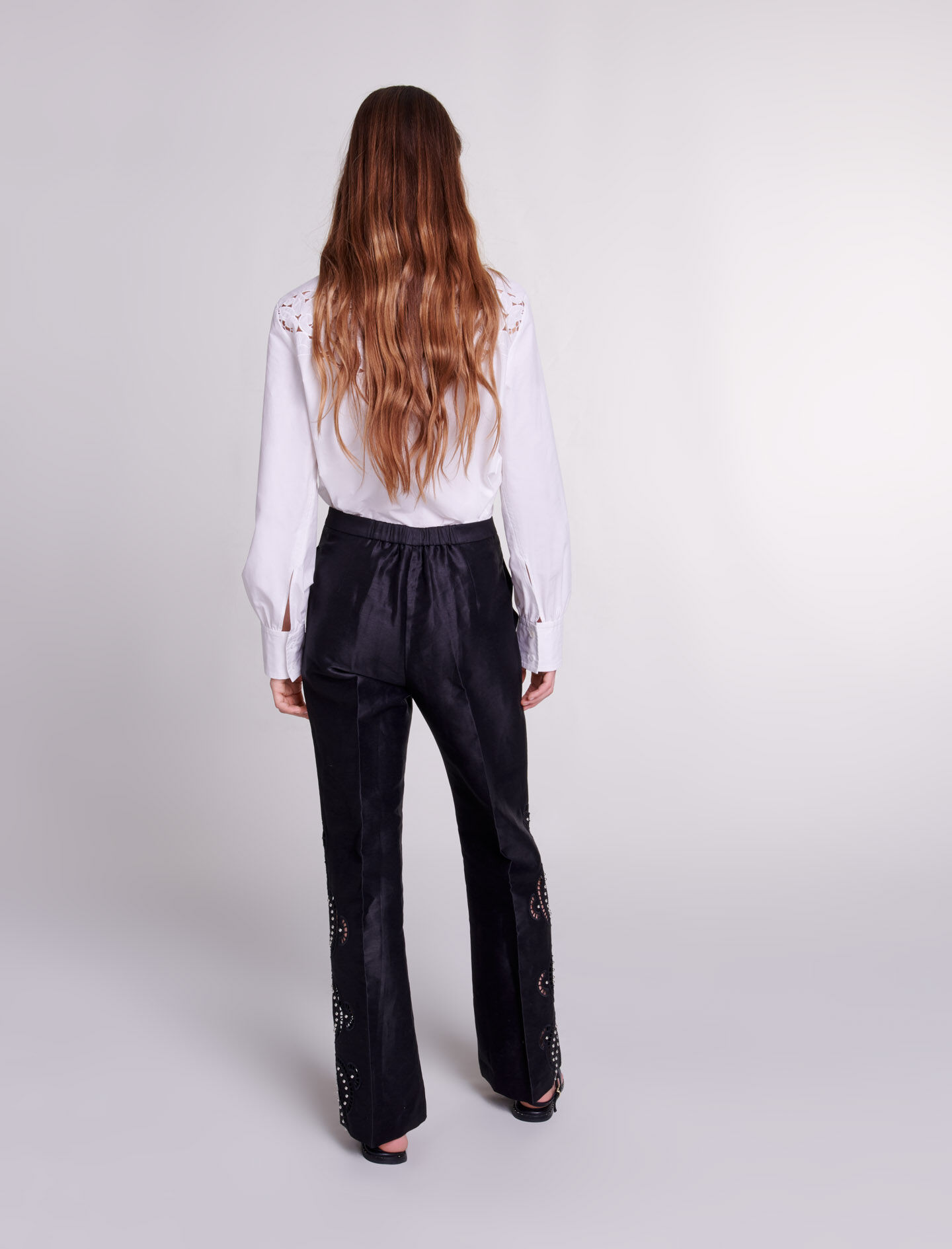 Opengewerkte flared broek - Zwart