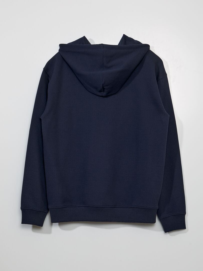 Hoodie van gebreide stof met reliëf - BLAUW
