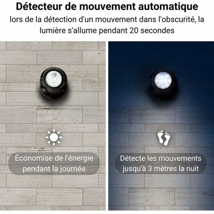 Projecteur LED Extérieur - PZCC - 1000 Lumen - Détecteur de Mouvement - Rotation 360° - Sans Fil