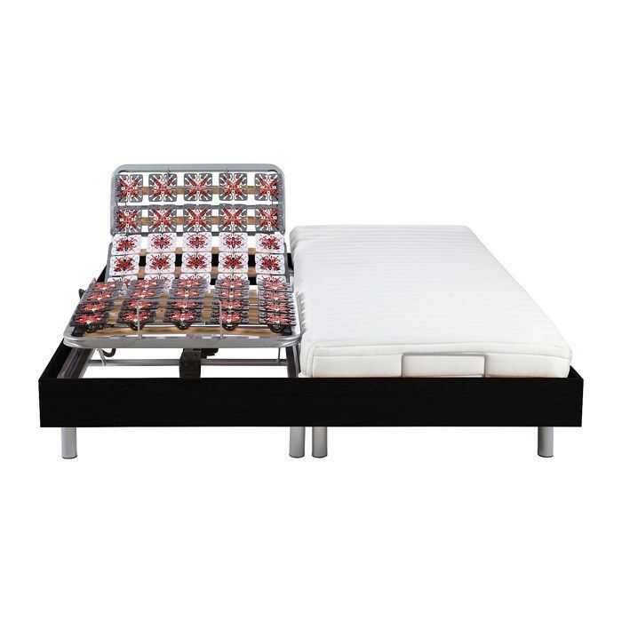 Cama de relajación eléctrica YSMÉE CASSIOPEE III con base de muelles y colchón de látex - 2 x 90 x 200 cm - Negra