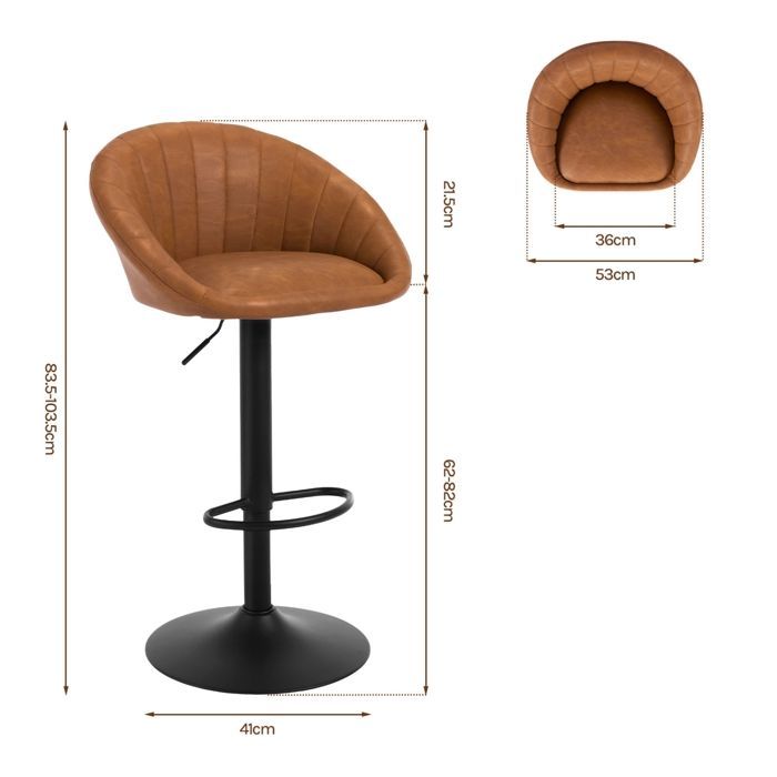 Tabouret Bar WOLTU - Tabouret Cuisine Pivotante - Similicuir Vintage - Hauteur réglable - Marron W0ATT0872-1