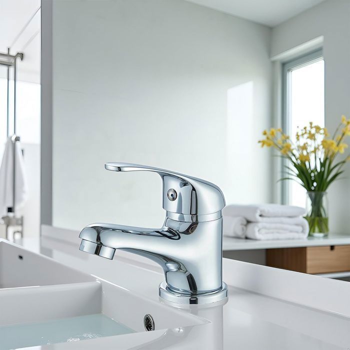 Robinet Salle de Bain Chromé,Mitigeur lavabo avec L'eau Chaud et Froid,en Laiton,Finition Chrome