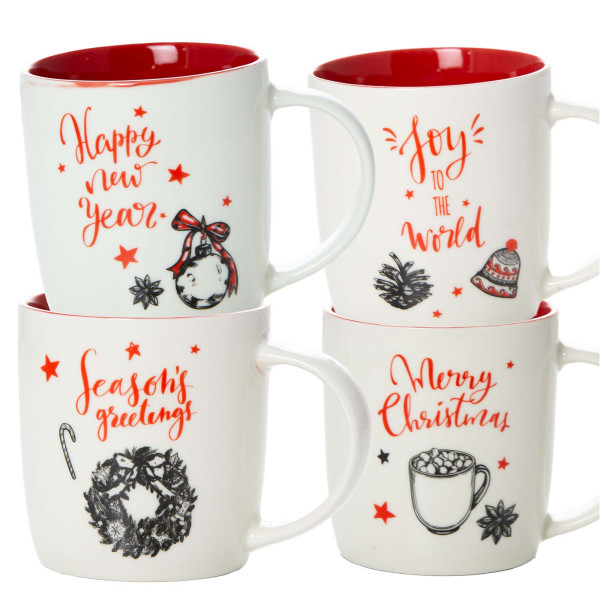 Kubek Świąteczny 370 Ml Boże Narodzenie Zestaw Ceramiczny X4