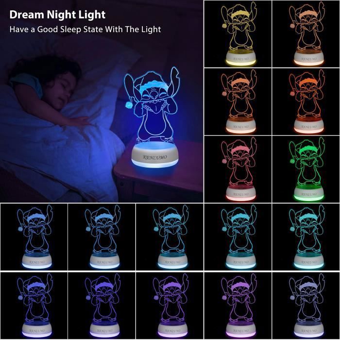 KENLUMO Lampe Stitch Cadeau Noël enfant Lampe de chevet LED télécommande Touchez pour changer decouleur decoration veilleuse fille