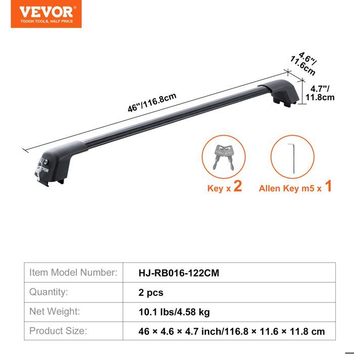 Barras transversales de techo universales VEVOR - 122,8 cm - Barras de techo de aluminio para coches - para SUV, sedanes y furgonetas