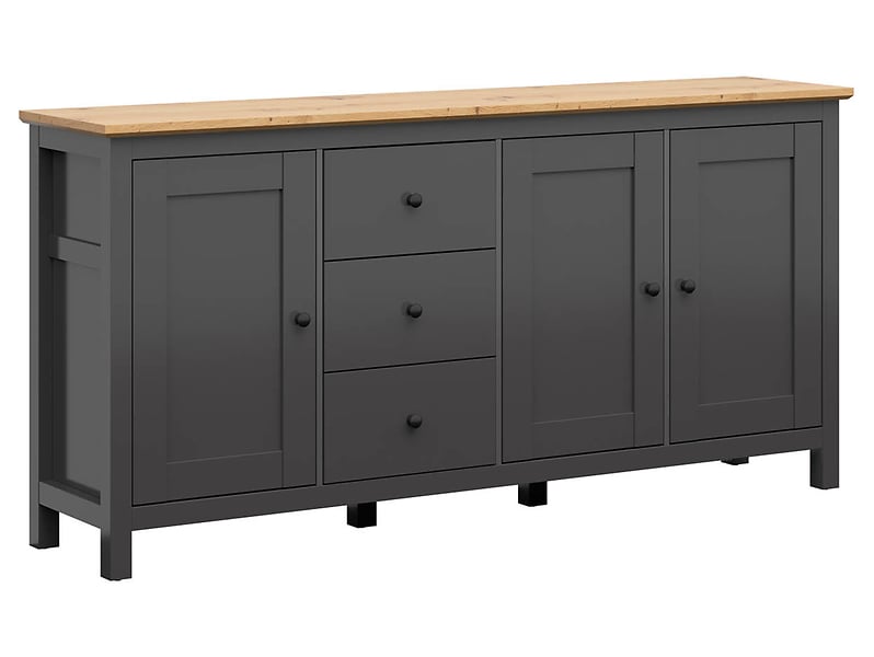 Komoda Hesen 199 cm z 3 drzwiami i 3 szufladami grafit/dąb artisan