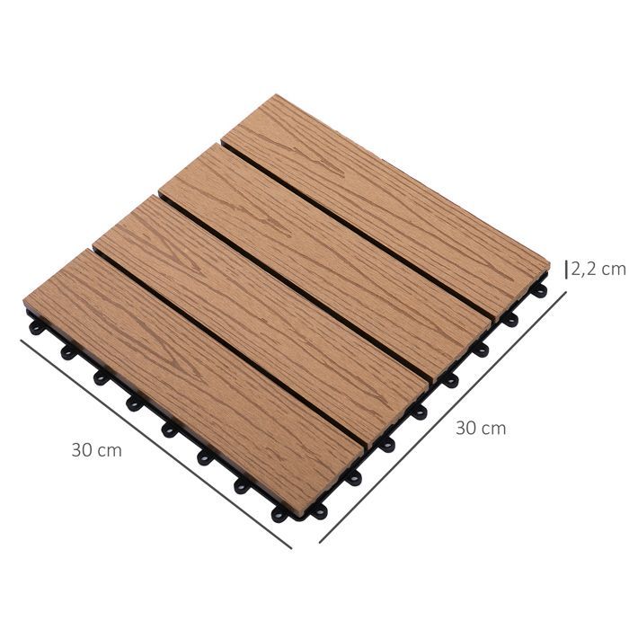 Dalles terrasse - Outsunny - caillebotis lot de 11 pcs emboîtables installation simple - composite - 30x30cm