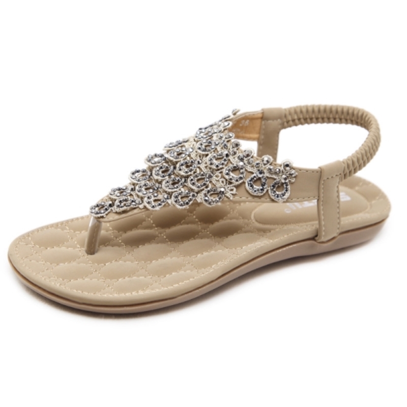 Nuovi sandali estivi da donna con lacci e strass, stile bohémien, con elastico in gomma, scarpe basse da esterno, scarpe casual da spiaggia, taglie 35 e 42.