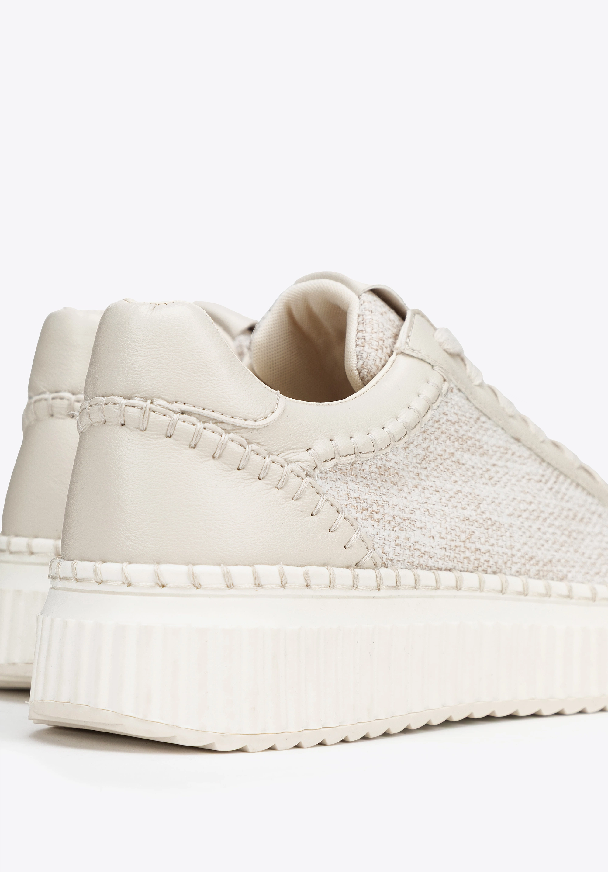 Damskie sneakersy z materiału włókienniczego i ekoskóry złamana biel