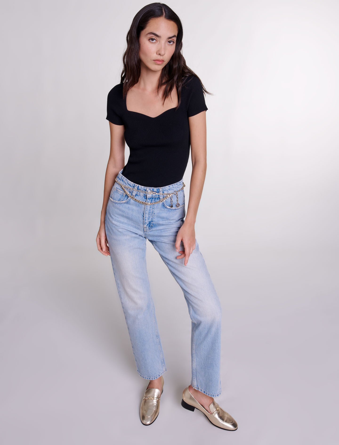 Rechte jeans met riem - Blauw