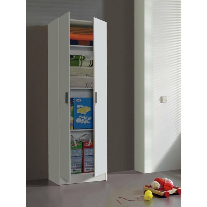 Dmora - Salem Armario multiusos de 2 puertas, 59x37x180 cm, blanco, panel efecto madera