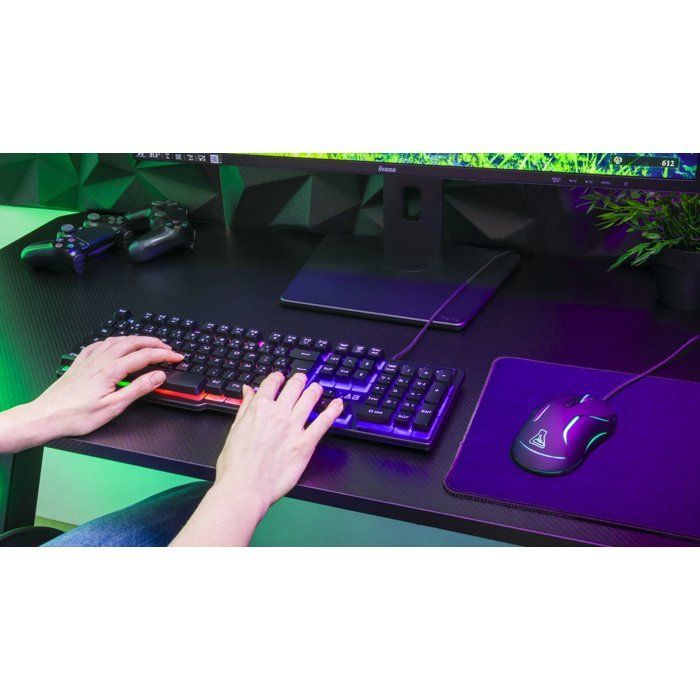 Pack Gamer 4-en-1 filaire - THE G-LAB - COMBO CHROMIUM EX - Clavier membrane réactive silencieuse + Souris + Tapis de souris - Noir