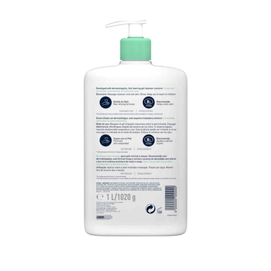 CeraVe vaahtoava puhdistusaine normaalille ja rasvaiselle iholle, geelipuhdistusaine kasvoille ja vartalolle, 3 keramidia, 1000 ml 1000 ml