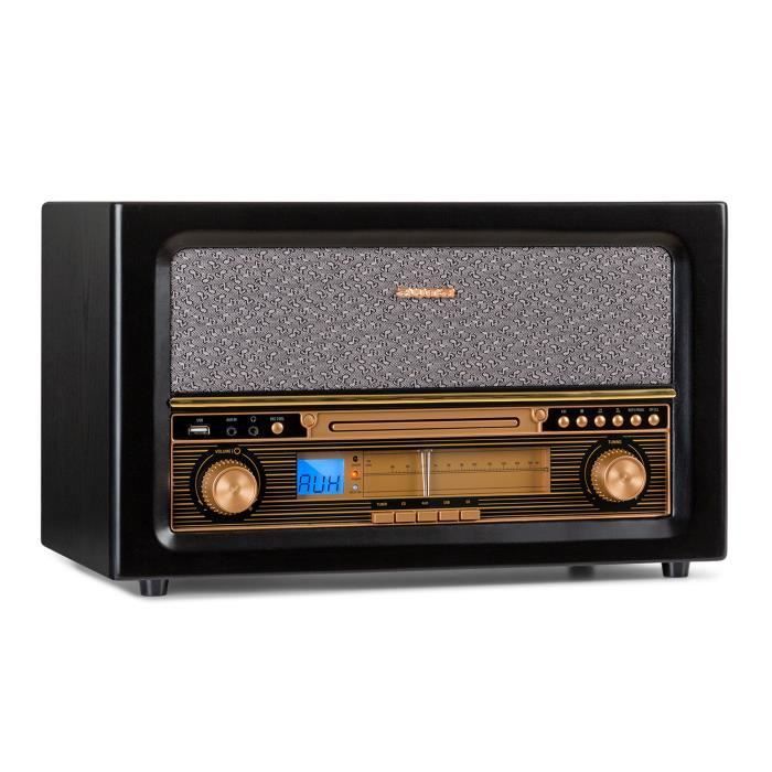 Sistema Hi-Fi - Auna Belle Epoque 1906 - CD-FM-USB-MP3-REC-AUX - Schermo LCD - 2 x 2,5 watt RMS - Stereo - Design retrò nero