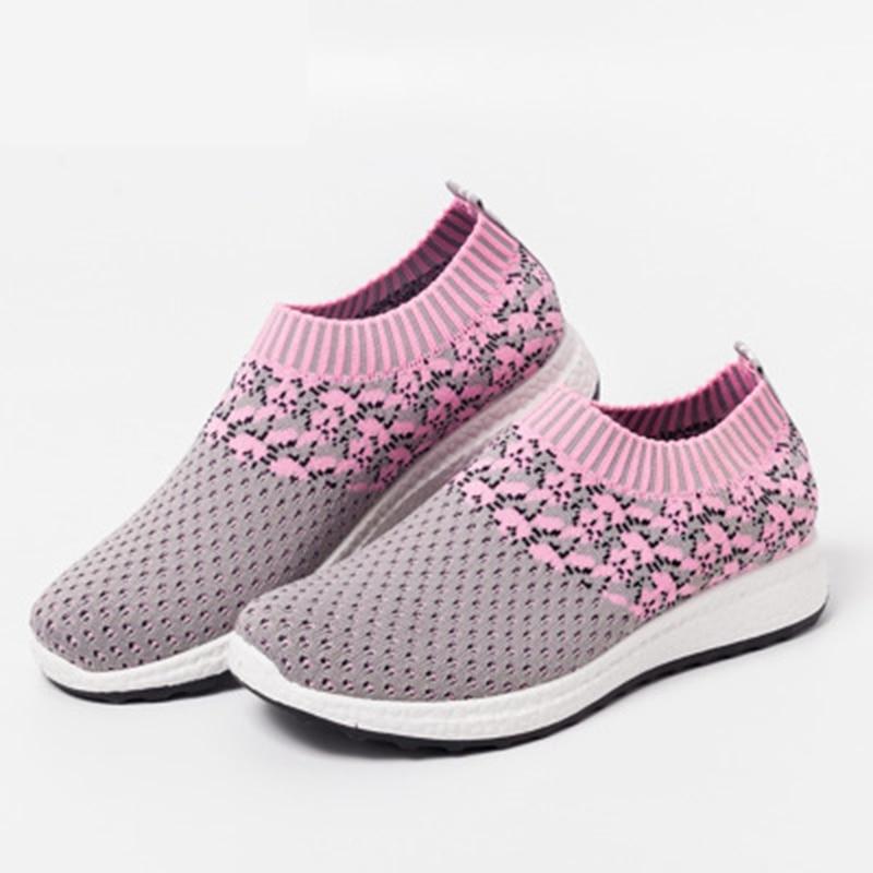 Zapatos vulcanizados de moda para mujer, zapatillas deportivas de talla grande, zapatillas de punto para mujer, zapatos planos, mocasines sin cordones, Chaussures Femme