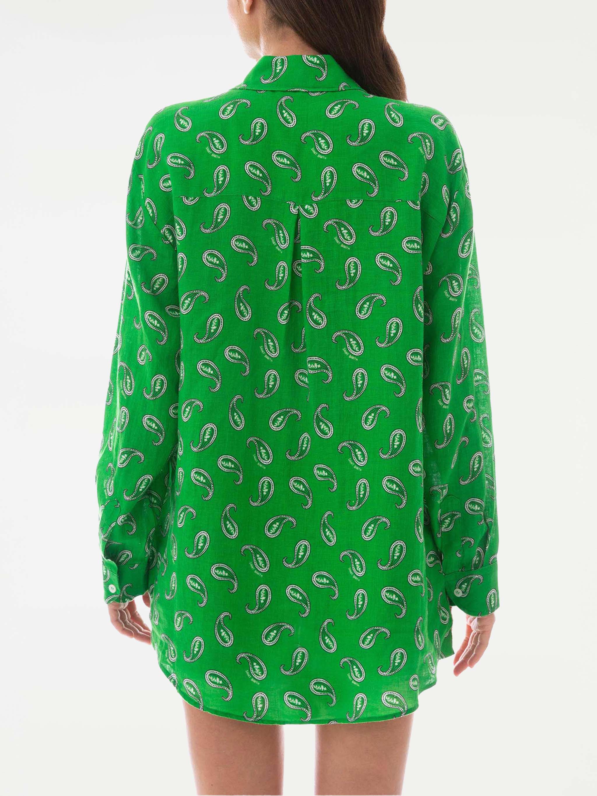 Camicia in lino paisley verde