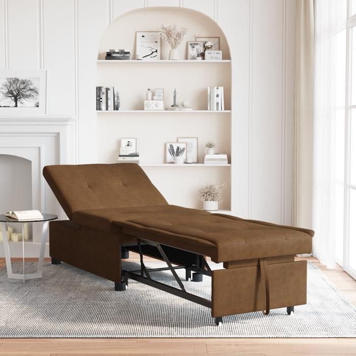 827846 e Sofá-cama 3 em 1, sofá-cama conversível, com design extensível em camurça sintética marrom