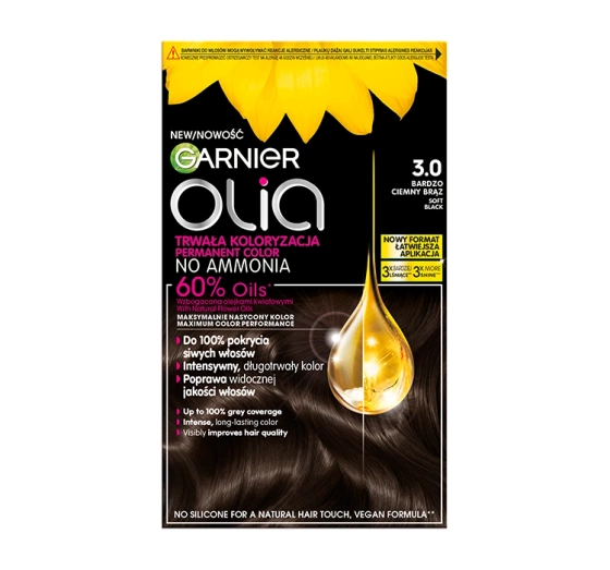Garnier Olia trwała farba do włosów bez amoniaku 3.0 Bardzo Ciemny Brąz