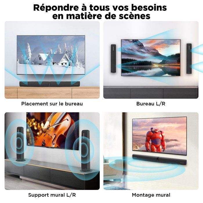 Barre de son Bluetooth 2 en 1 amovible pour home cinéma