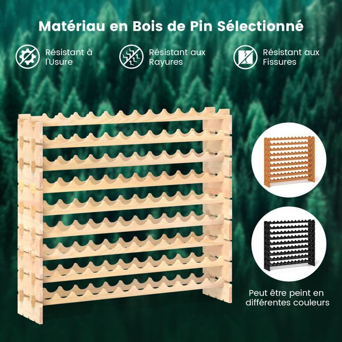 Botellero modular COSTWAY con 9 estantes para 108 botellas, botellero y soporte para botellas de madera de pino, 120 x 29 x 106 cm