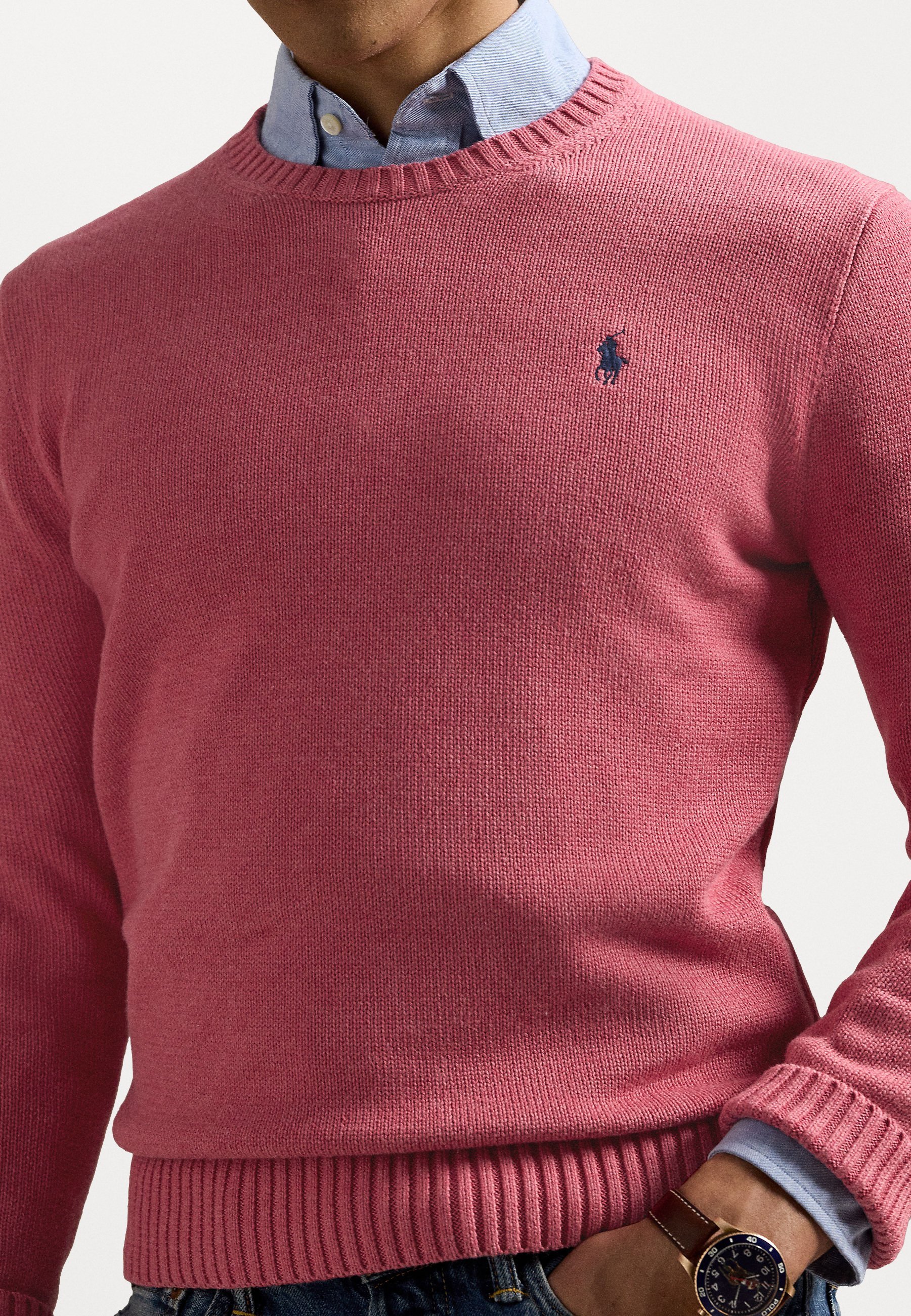 Polo Ralph Lauren katoenen trui met ronde hals - Jumper - rood-hemelsgrijs