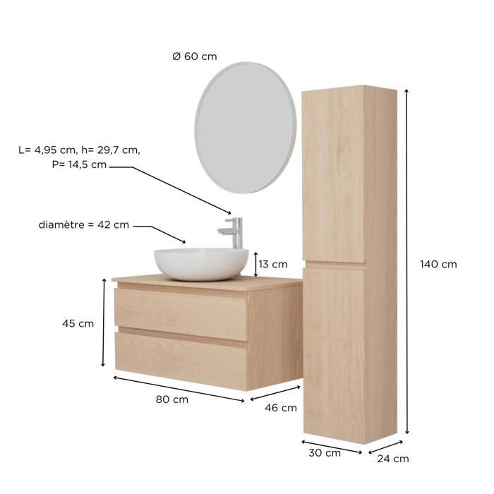 SORRENTO 80cm single vanity unit set + basin + tap + mirror + column