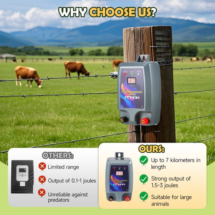 Elettrificatore per recinzioni 12V Pro 10KM, per bestiame, animali di grossa taglia, fattoria, controllo di sicurezza, pascolo, resistenza