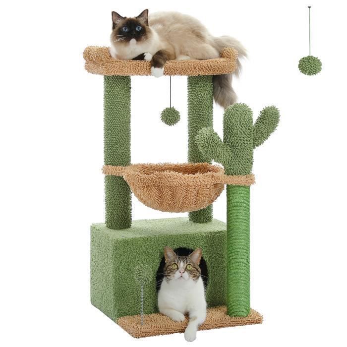 PAWZ Road Arbre a Chat Cactus avec Grand Condo, tour à griffer & Arbre à Chat avec Hamac et Perchoir de 83 cm, Vert