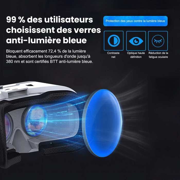 Auriculares de realidad virtual 2 en 1 con pantalla 3D gigante de 120°, audio Hi-Fi desmontable, ajuste de dioptrías de -600°, bloqueo de luz azul y cómodos controles táctiles.