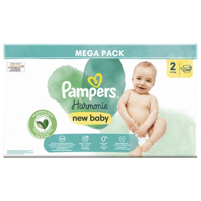 Pampers New Baby Harmonie T2 104 Couches 4-8 kg