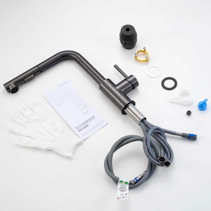 Mitigeur de cuisine - SOFETIY MAX - SOFETIY MAX - Inox brossé gris foncé - Douchette extractible 40 cm - Rotation 360°