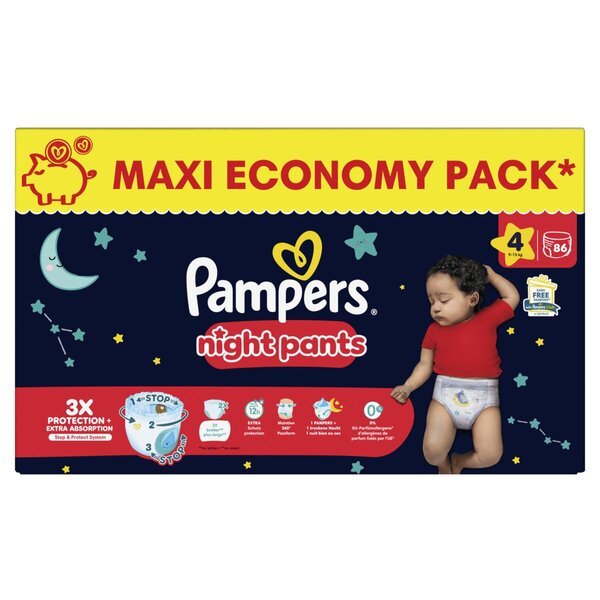 „Pampers Baby-Dry Night Pant“ sauskelnės, 4 dydis, Maxi Pack, 4 dydis (9–15 kg), 86 vnt.
