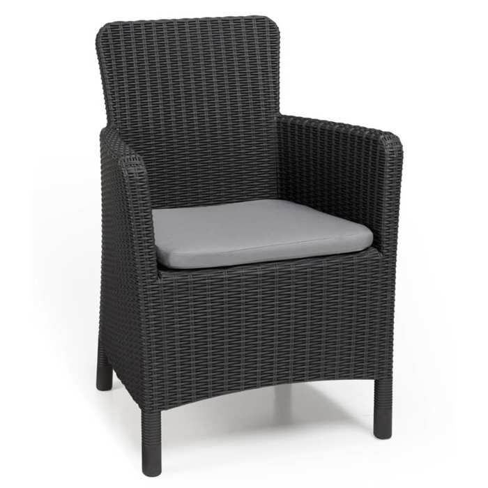 Fauteuil de jardin - Allibert by KETER - IOWA - en résine imitation rotin tressé coloris gris graphite avec coussin