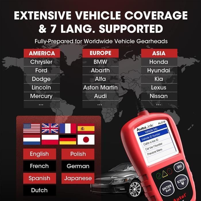 Autel AL319 Outil de diagnostic auto OBD2 - Lecteur de codes multimarque (français)