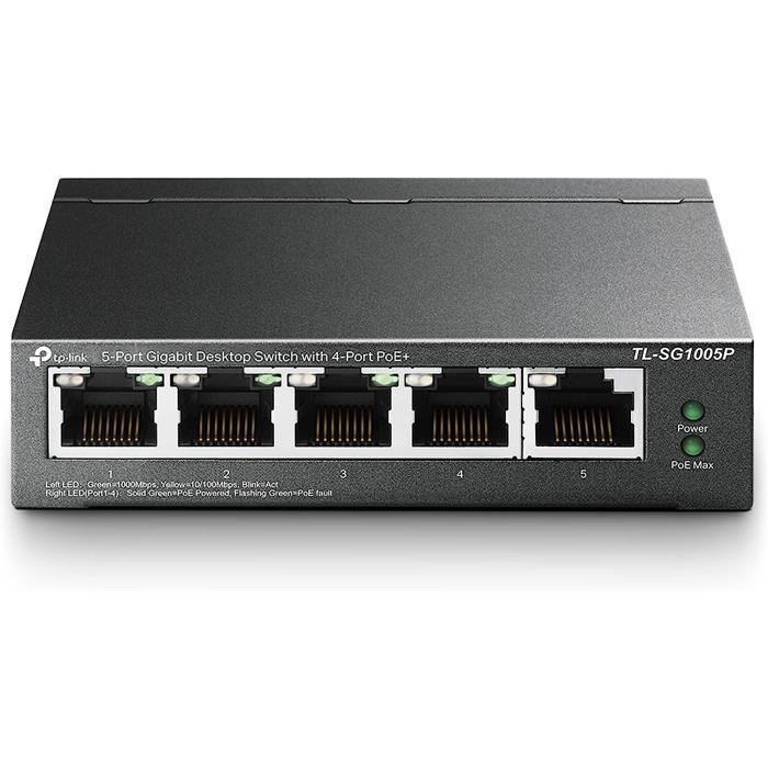 Switch Gigabit PoE a 5 porte - TP-Link TL-SG1005P - 4 porte PoE+ 65W - Alloggiamento in metallo - Installazione semplice