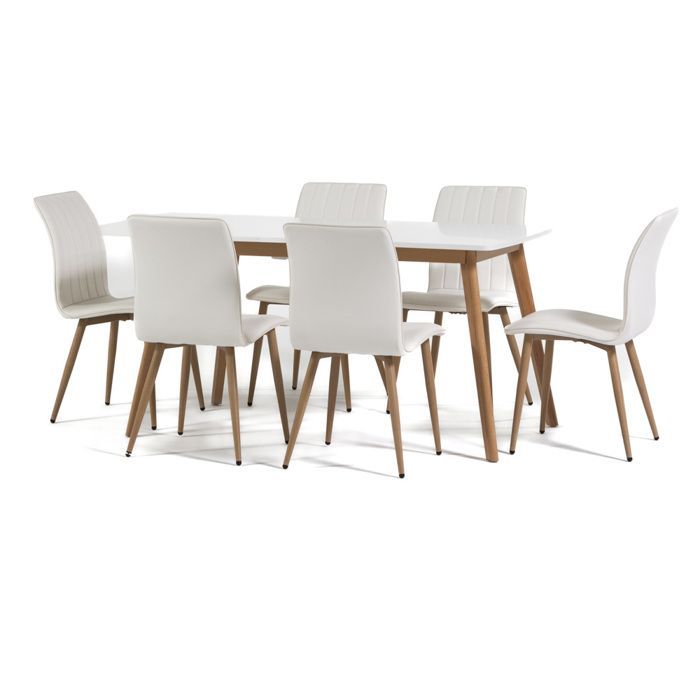 Dining set - RUBEN - Extendable table - 6 TANIA chairs - Faux leather - Scandinavian design