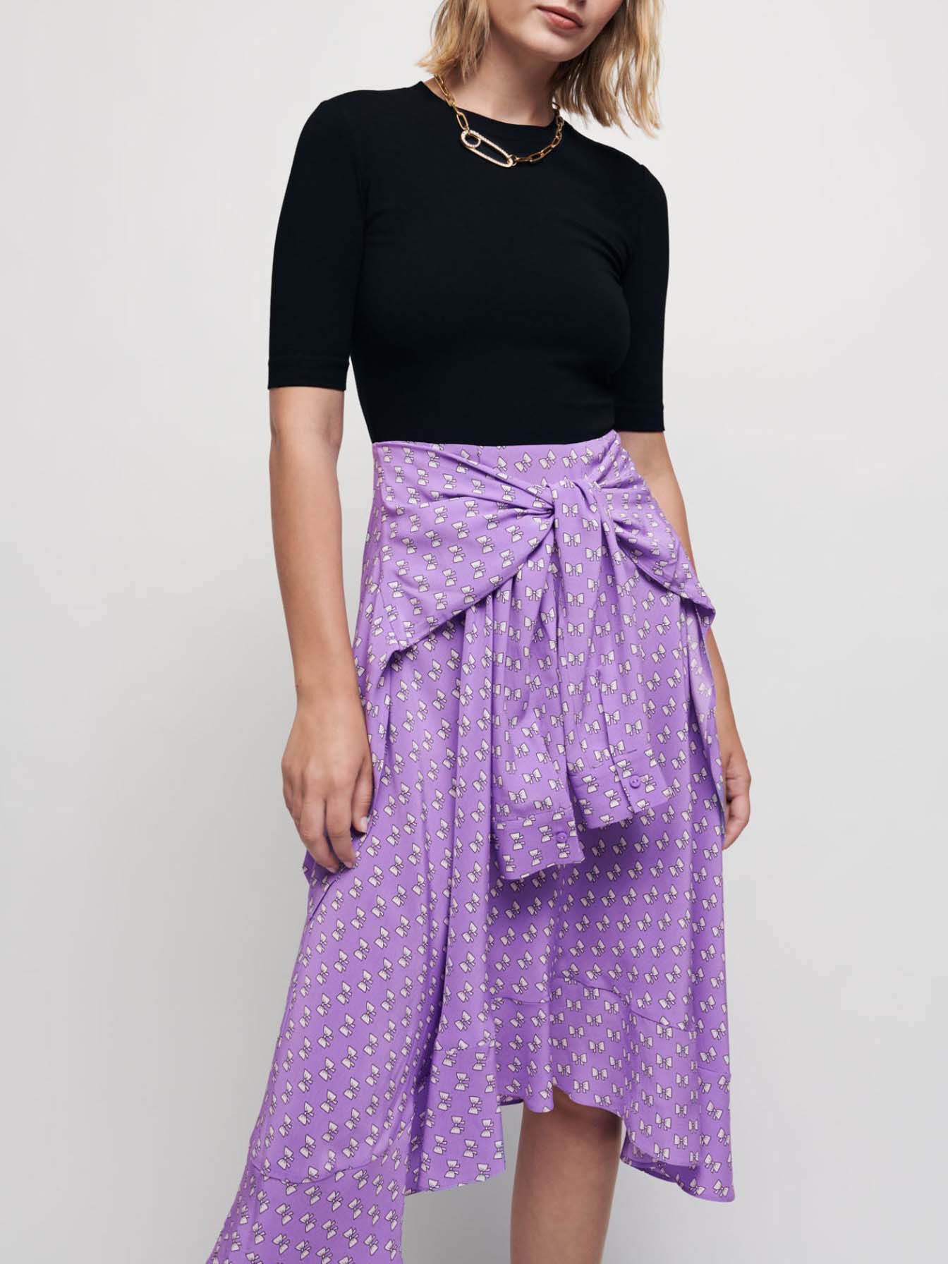Trompe l'oeil jurk met print - Noeuds Violets