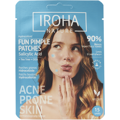 Parches adhesivos Iroha Nature Fun para el acné, ideales para pieles con tendencia al acné, control de imperfecciones con ácido salicílico. 1 unidad.