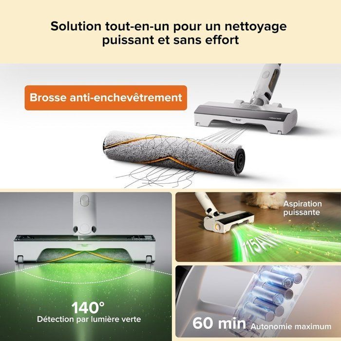 ROBOROCK H60 HUB - Cordless Stick Vacuum Cleaner with Automatic Emptying Station - Removable Battery 60 Min - 115 AW