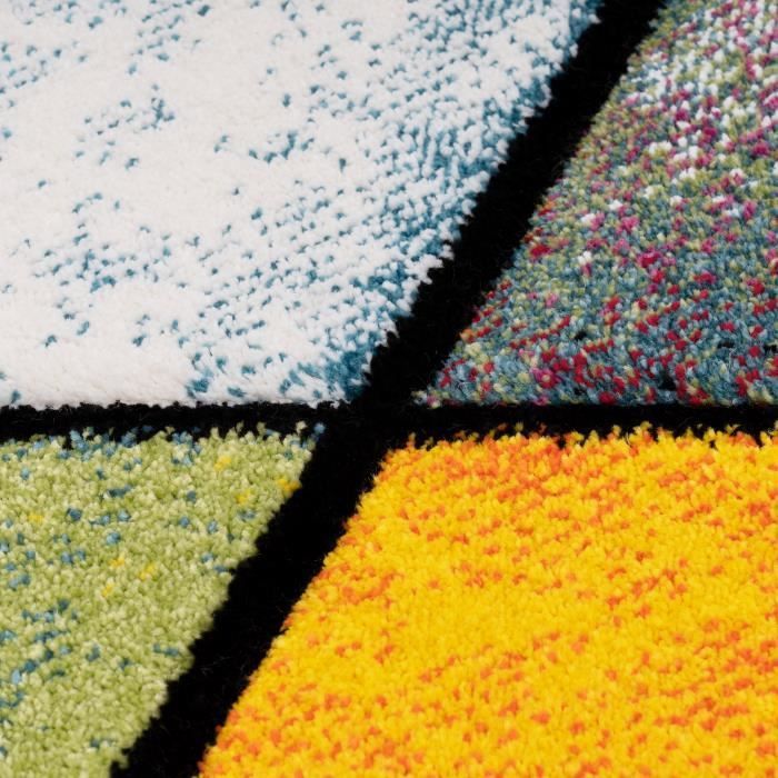 Paco Home Tapis Salon Chambre Adulte Poils Ras Motif Geometrique Losange Gris Vert Jaune 160x230 cm