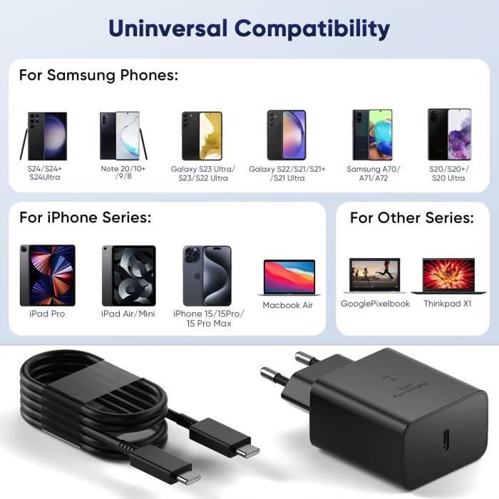 45W Chargeur Rapide Pour Samsung USB Type C Câble Chargeur Samsung Ultra Rapide Compatible avec Galaxy S24 ULTRA-S23-S2 Plus-S21 F